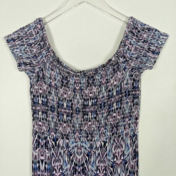 Express Blue and Multi Smocked Maxi Dress Small - Picture 3 of 9